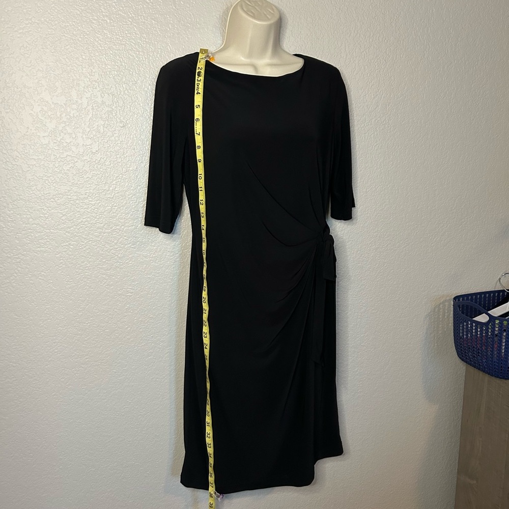Chic Black Midi Dress with side tie sz S elegant wedding - Picture 7 of 11